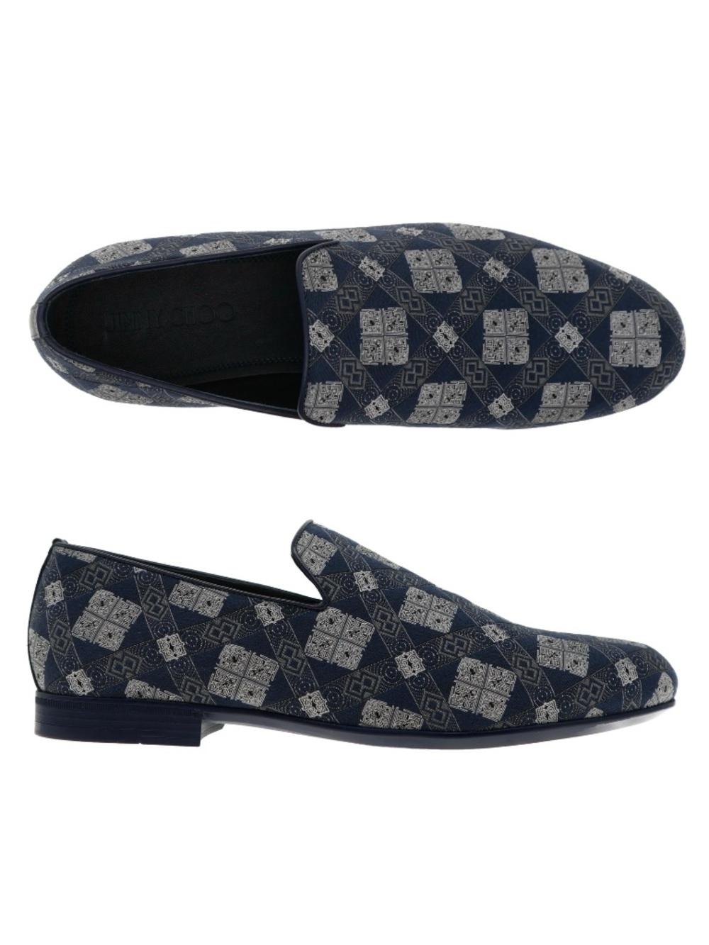 Jimmy Choo Sloane Loafer Shoes Blue Bandana Fabric Slip-On Size 11.5 New